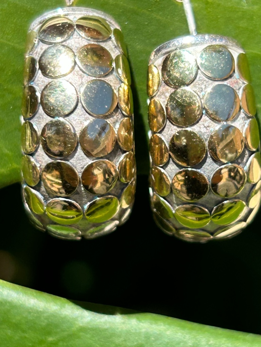 John Hardy Silver & 18k yellow Gold Dot Buddha Belly chunky hoop Earrings
